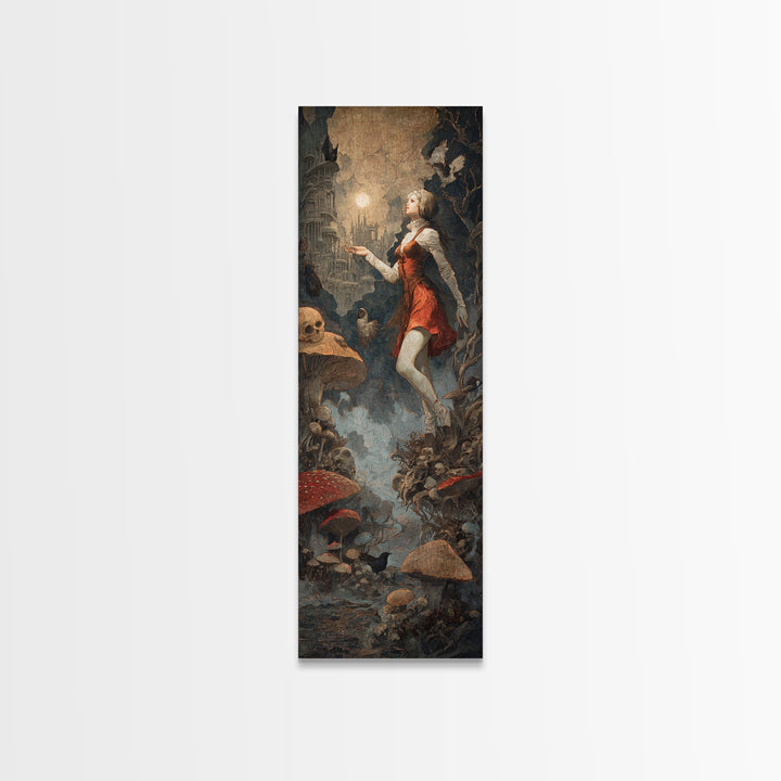 Enchanted Woodland Halloween, Surreal Apocalyptic Art, Tall Narrow Wall Art, Gothic Horror Wall Art, Framed Canvas Print