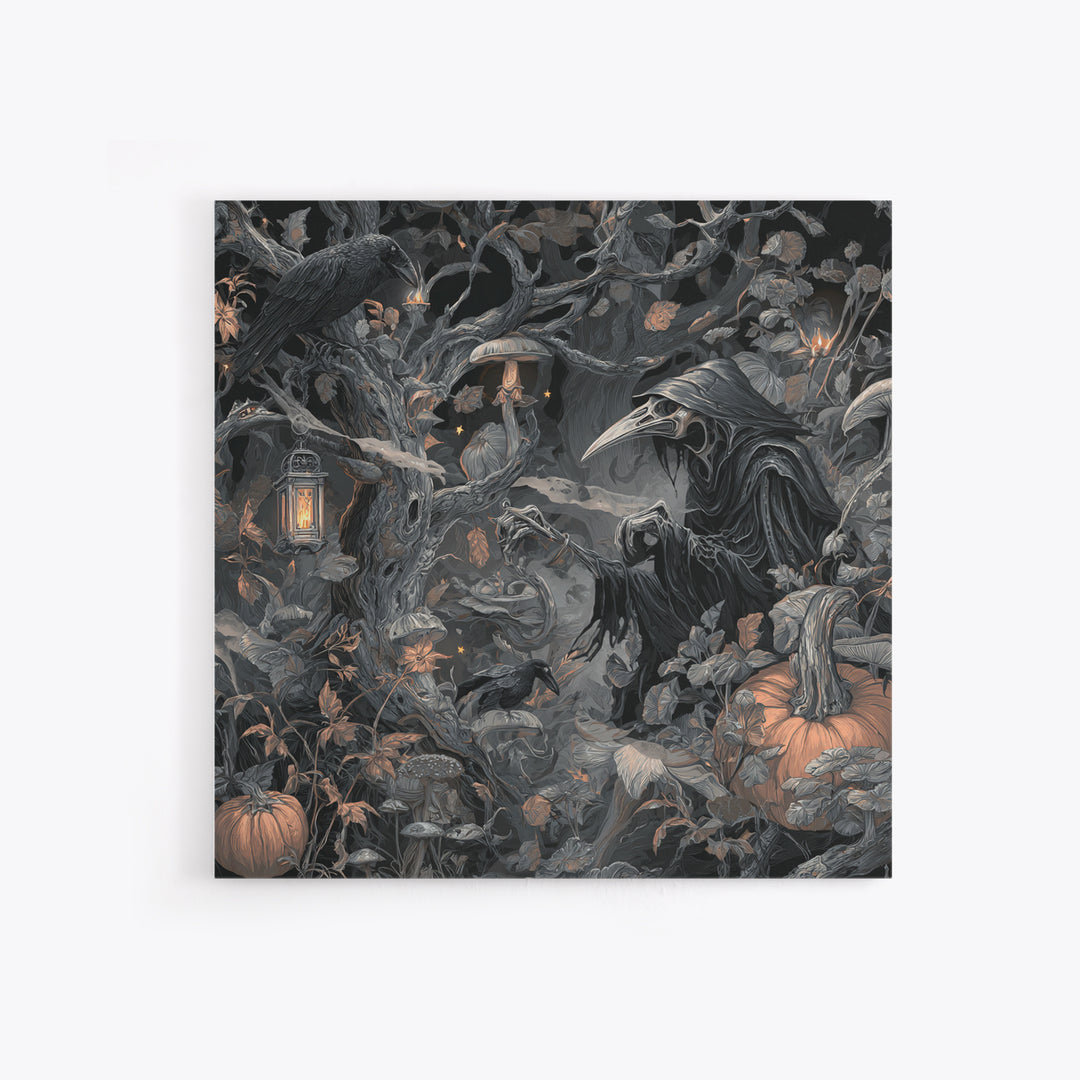 Enchanted Woodland Halloween, Biomechanical Horror Art, Square Wall Art, Dark Fantasy Wall Art, Framed Canvas Print, Halloween Wall Art