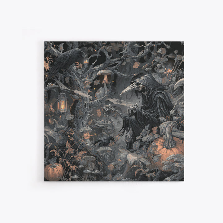 Enchanted Woodland Halloween, Biomechanical Horror Art, Square Wall Art, Dark Fantasy Wall Art, Framed Canvas Print, Halloween Wall Art