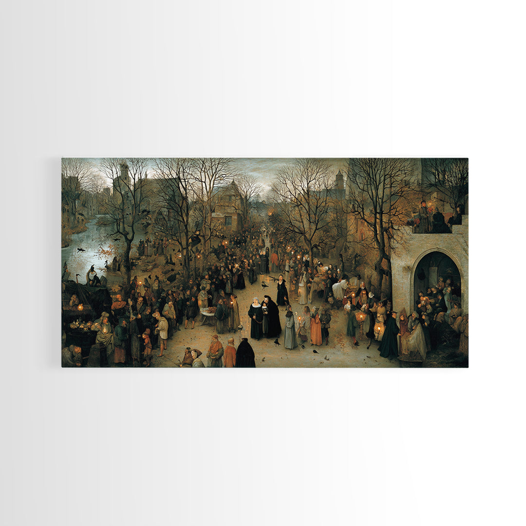 Gothic Romance, Northern Renaissance Horror, Wide Panoramic Art, Dark Halloween Decor, Canvas Print, Halloween Wall Art
