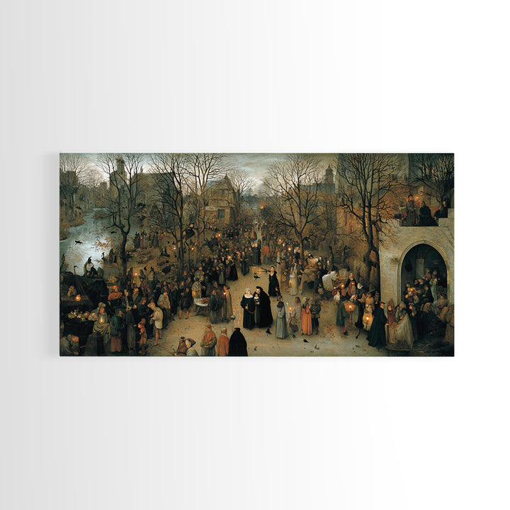 Gothic Romance, Northern Renaissance Horror, Wide Panoramic Art, Dark Halloween Decor, Canvas Print, Halloween Wall Art