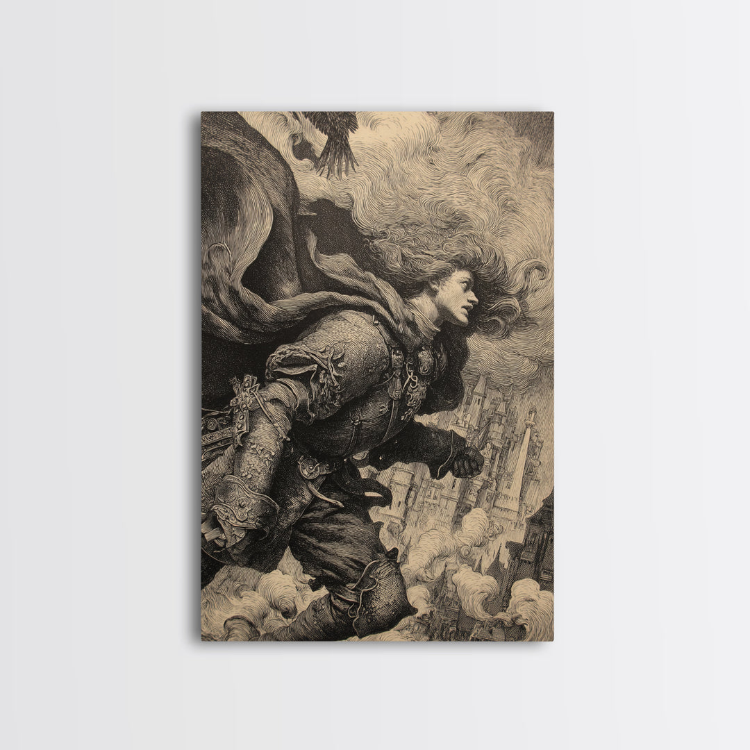 Gothic Romance, Renaissance Engraving Art, Vertical Wall Art, Gothic Horror Wall Art, Canvas Print, Halloween Wall Art, Dark Fantasy Art