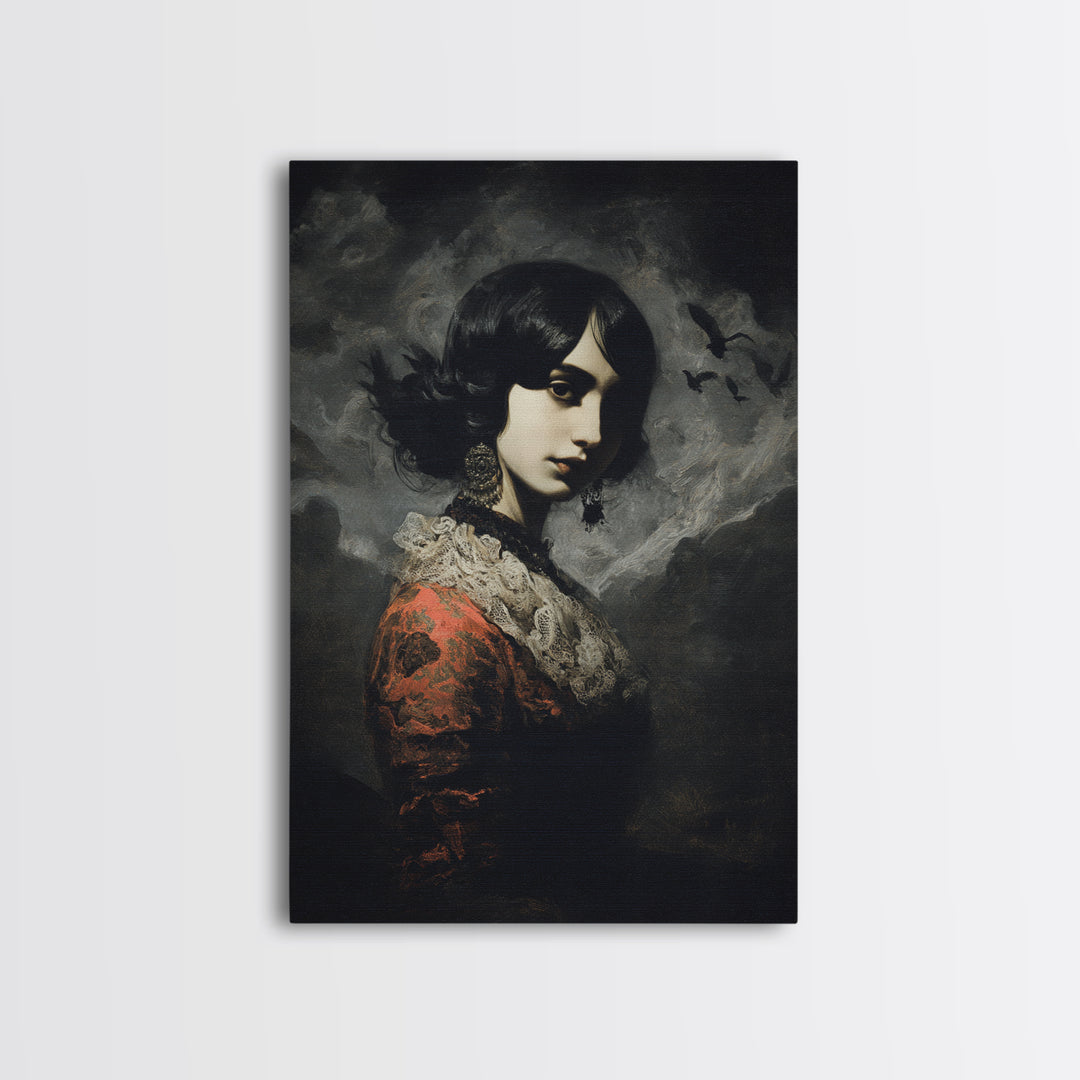 Gothic Romance, Dark Romantic Horror Art, Vertical Wall Art, Dark Halloween Decor, Framed Canvas Print, Halloween Wall Art