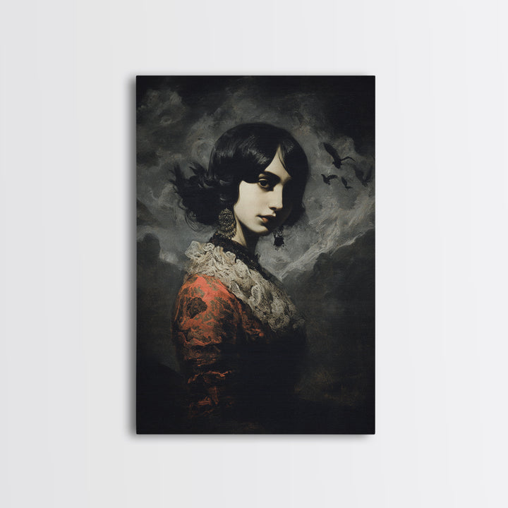 Gothic Romance, Dark Romantic Horror Art, Vertical Wall Art, Dark Halloween Decor, Framed Canvas Print, Halloween Wall Art