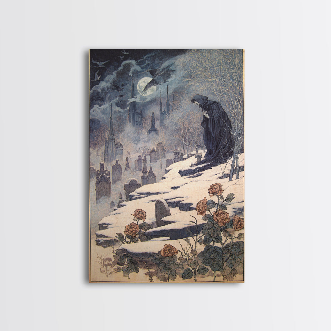 Gothic Romance, Symbolist Death Art, Vertical Wall Art, Gothic Horror Wall Art, Canvas Print, Halloween Wall Art, Halloween Decor