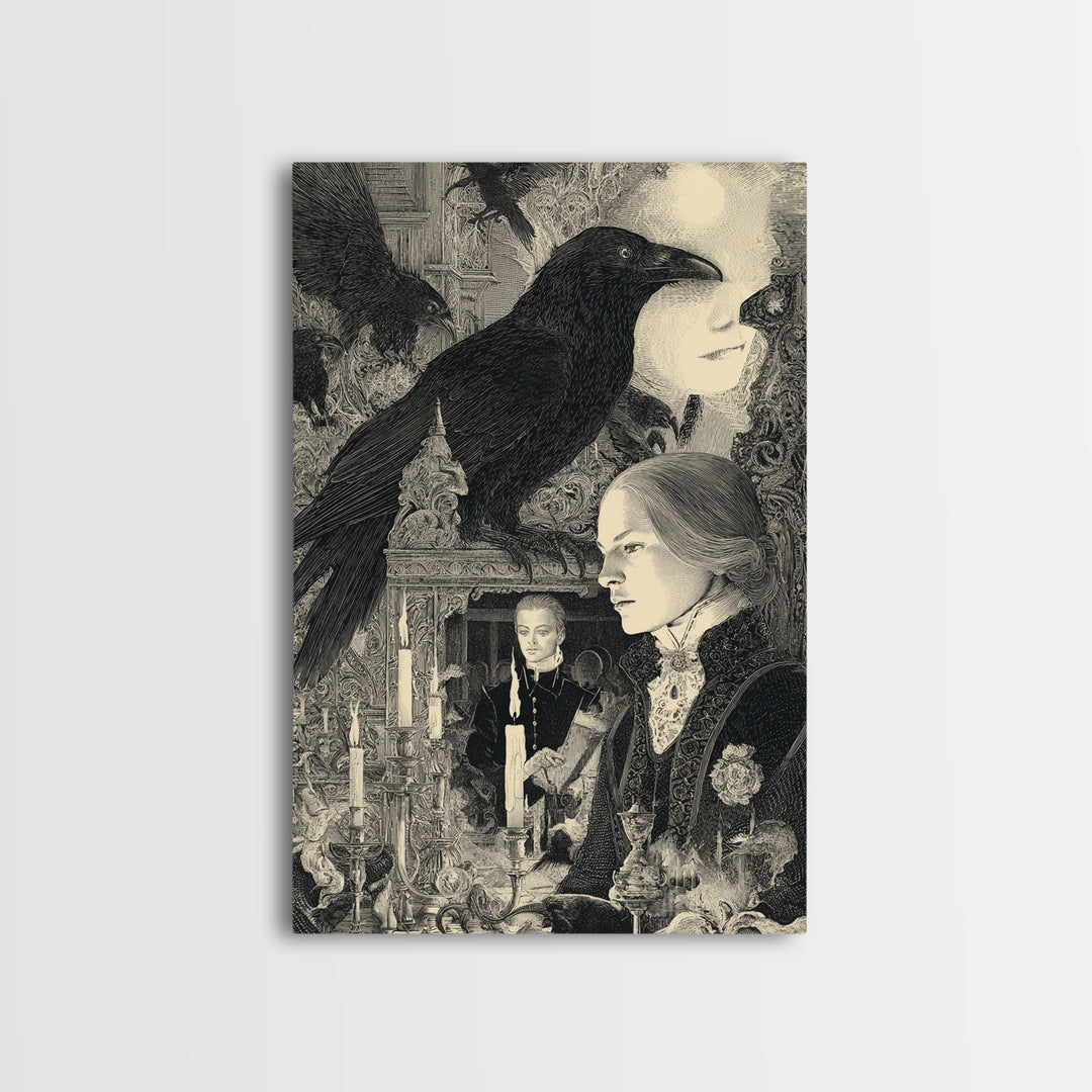 Gothic Romance, Symbolist Etching Art, Vertical Wall Art, Macabre Wall Art, Canvas Print, Halloween Wall Art, Spooky Wall Decor