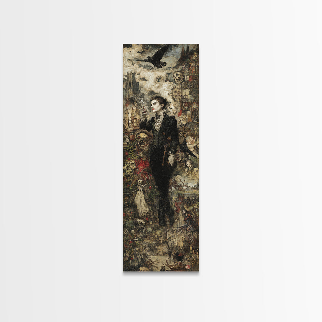 Gothic Romance, Grotesque Carnival Art, Tall Narrow Wall Art, Dark Fantasy Wall Art, Framed Canvas Print, Halloween Wall Art