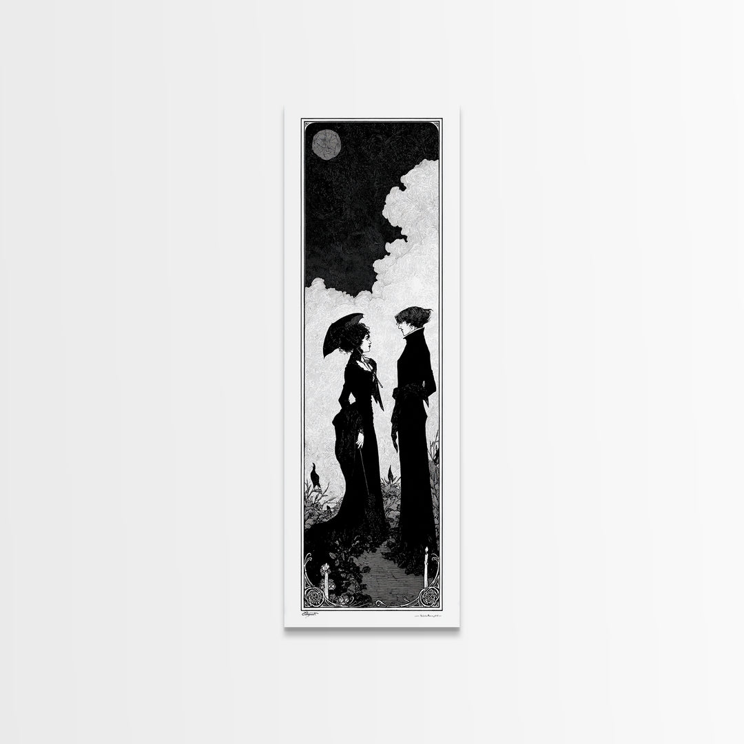 Gothic Romance, Decadent Line Art, Tall Narrow Wall Art, Dark Fantasy Wall Art, Framed Canvas Print, Halloween Wall Art