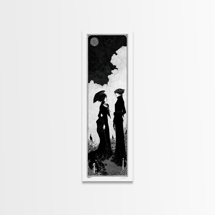 Gothic Romance, Decadent Line Art, Tall Narrow Wall Art, Dark Fantasy Wall Art, Framed Canvas Print, Halloween Wall Art