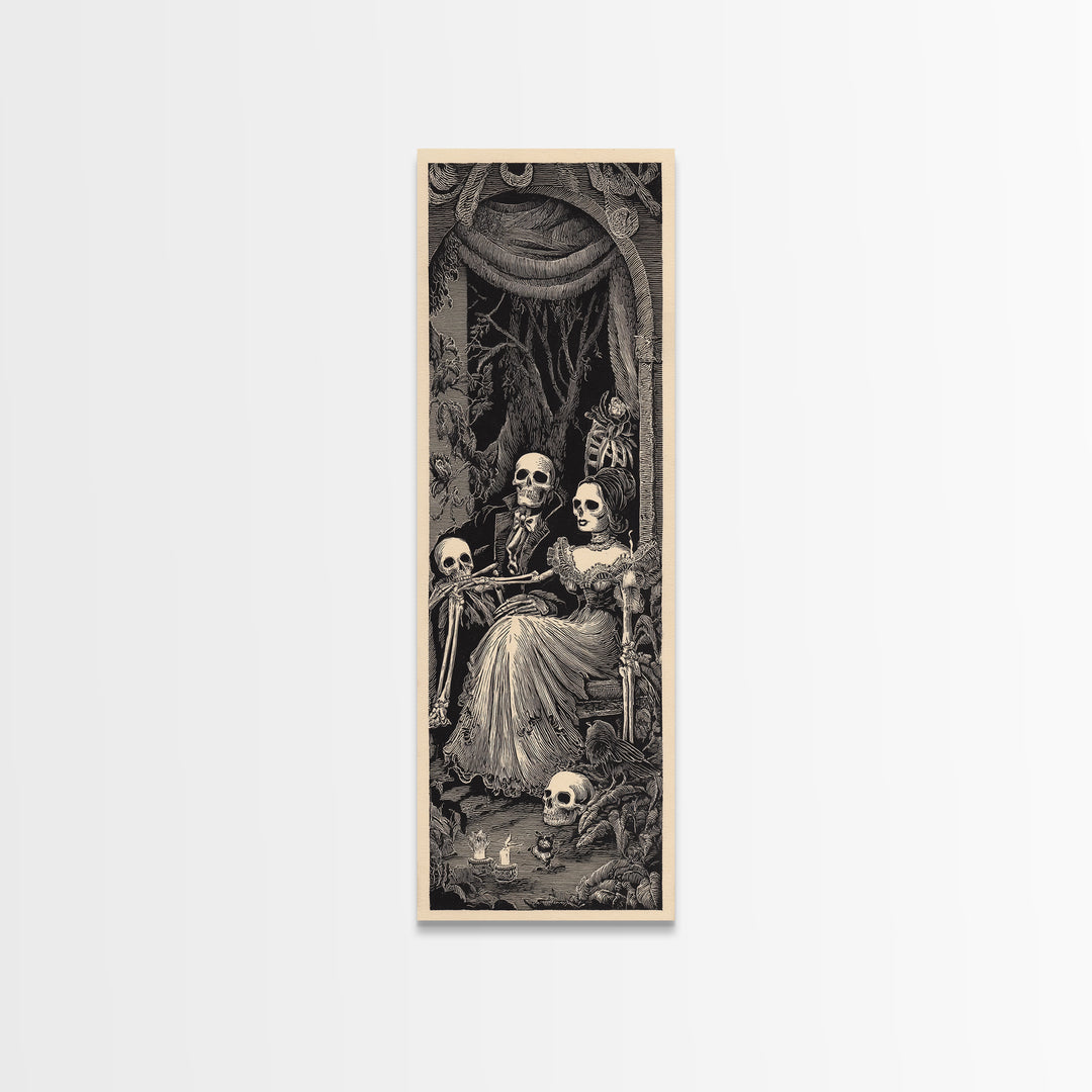 Gothic Romance, Macabre Folk Print Art, Tall Narrow Wall Art, Gothic Horror Wall Art, Canvas Print, Halloween Wall Art
