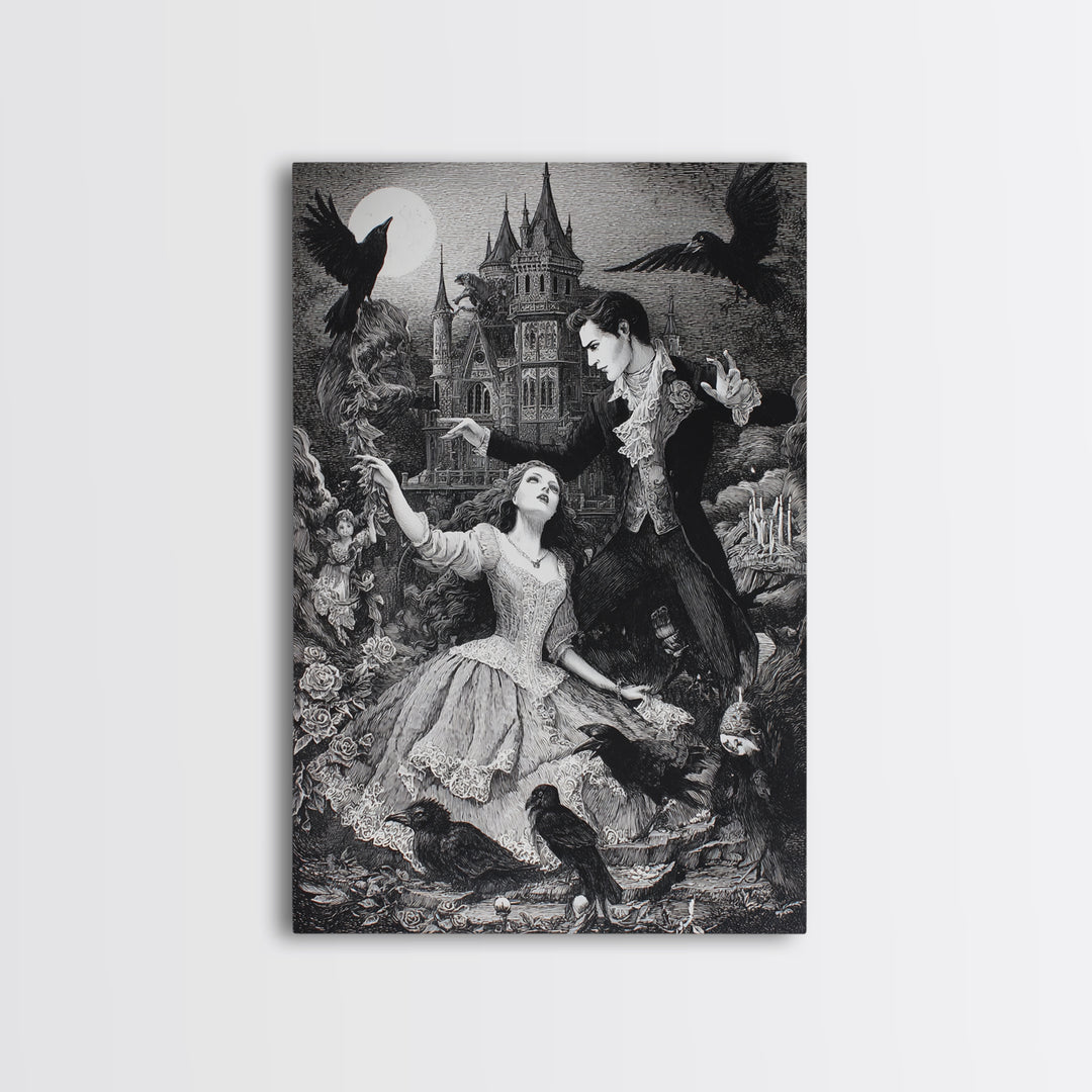 Gothic Romance, Victorian Macabre Art, Vertical Wall Art, Dark Fantasy Wall Art, Framed Canvas Print, Halloween Wall Art