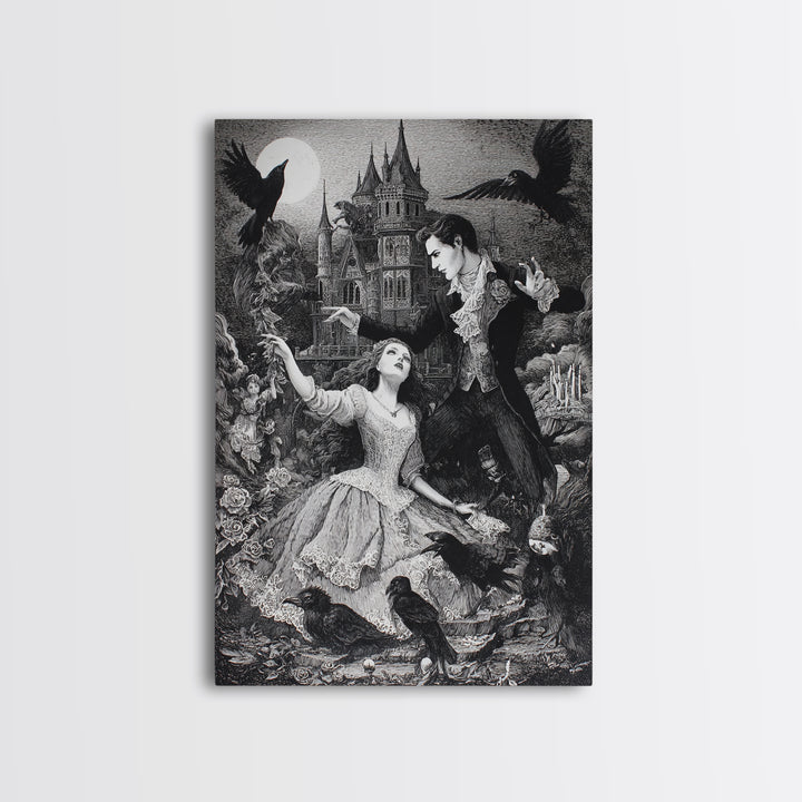 Gothic Romance, Victorian Macabre Art, Vertical Wall Art, Dark Fantasy Wall Art, Framed Canvas Print, Halloween Wall Art