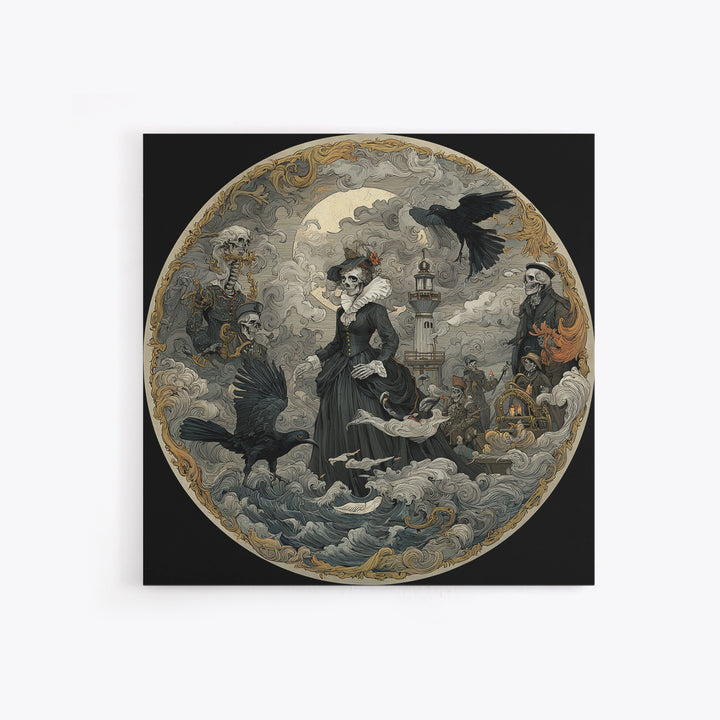 Haunted Seaside Halloween, Danse Macabre Art, Square Wall Art, Macabre Wall Art, Canvas Print, Halloween Wall Art