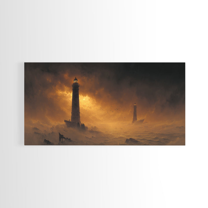 Haunted Seaside Halloween, Apocalyptic Romantic Art, Wide Panoramic Art, Dark Halloween Decor, Canvas Print, Halloween Wall Art