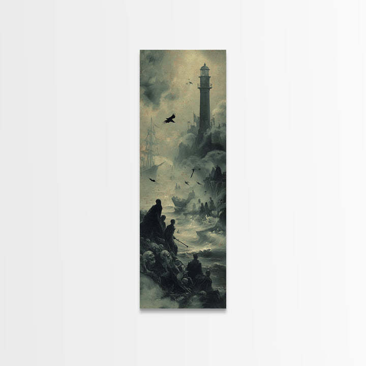 Haunted Seaside Halloween, Decadent Gothic Art, Tall Narrow Wall Art, Macabre Wall Art, Framed Canvas Print, Halloween Wall Art