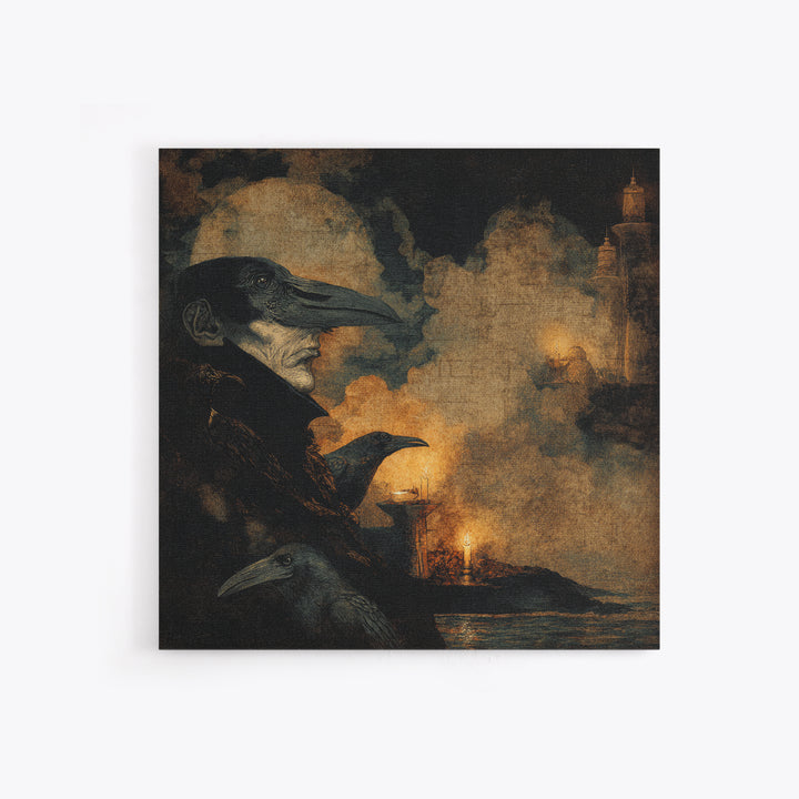Haunted Seaside Halloween, Dark Symbolist Art, Square Wall Art, Gothic Horror Wall Art, Framed Canvas Print, Halloween Wall Art