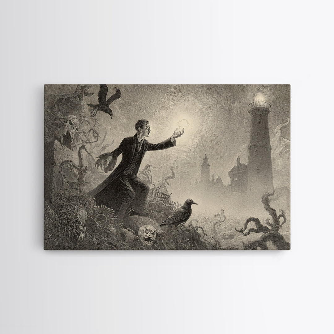 Haunted Seaside Halloween, Expressionist Nightmare Art, Landscape Wall Art, Dark Fantasy Wall Art, Framed Canvas Print, Halloween Wall Art