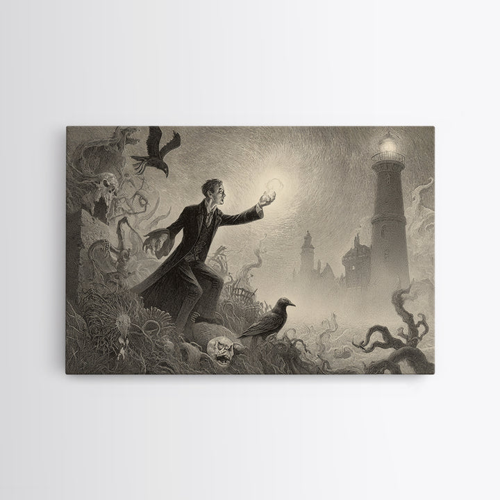 Haunted Seaside Halloween, Expressionist Nightmare Art, Landscape Wall Art, Dark Fantasy Wall Art, Framed Canvas Print, Halloween Wall Art