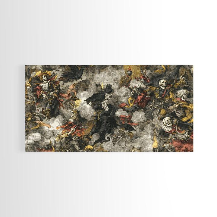 Haunted Seaside Halloween, Grotesque Carnival Art, Wide Panoramic Art, Dark Fantasy Wall Art, Canvas Print, Halloween Wall Art