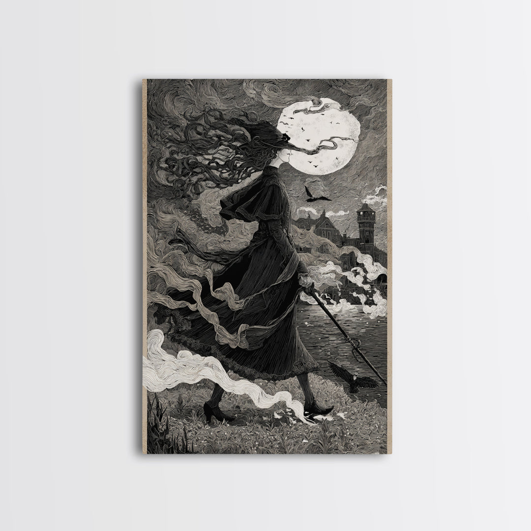 Haunted Seaside Halloween, Victorian Macabre Art, Vertical Wall Art, Dark Halloween Decor, Canvas Print, Halloween Wall Art