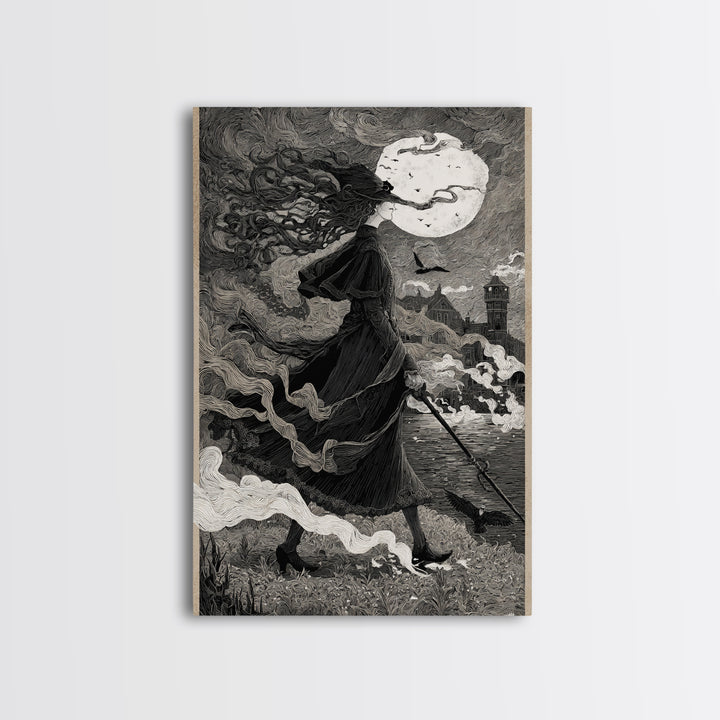 Haunted Seaside Halloween, Victorian Macabre Art, Vertical Wall Art, Dark Halloween Decor, Canvas Print, Halloween Wall Art