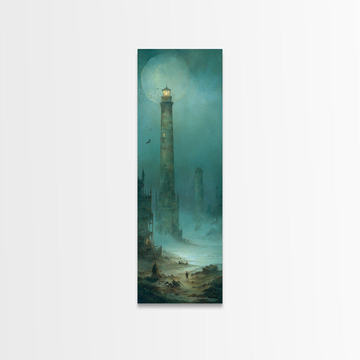 Haunted Seaside Halloween, Surreal Apocalyptic Art, Tall Narrow Wall Art, Macabre Wall Art, Canvas Print, Halloween Wall Art