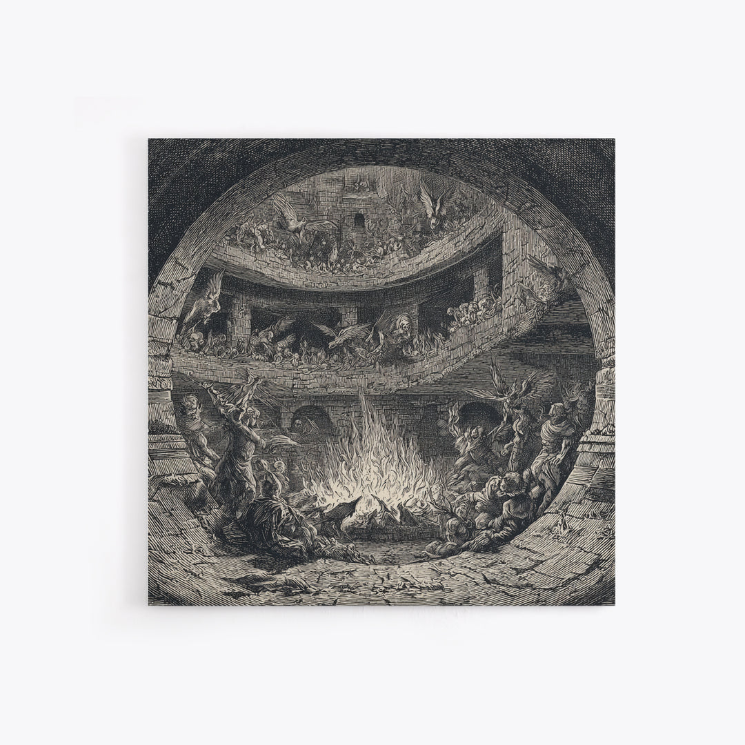 The Candlelit Crypt, Renaissance Engraving Art, Square Wall Art, Macabre Wall Art, Framed Canvas Print, Halloween Wall Art