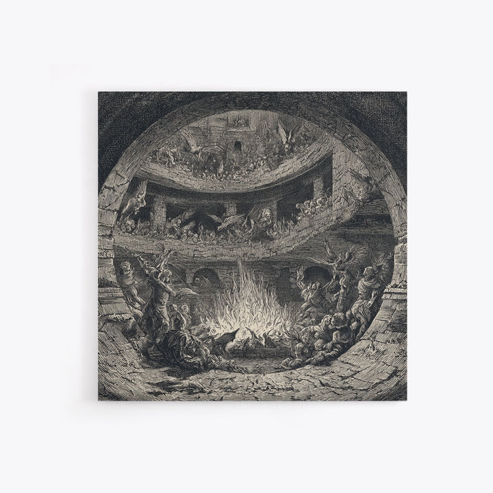 The Candlelit Crypt, Renaissance Engraving Art, Square Wall Art, Macabre Wall Art, Framed Canvas Print, Halloween Wall Art