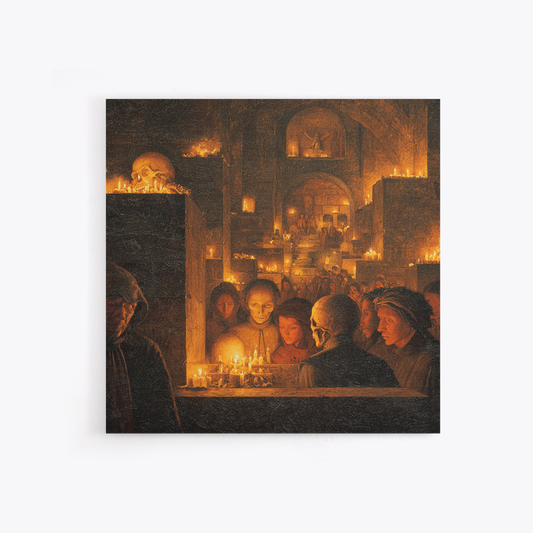 The Candlelit Crypt, Danse Macabre Art, Square Wall Art, Macabre Wall Art, Canvas Print, Halloween Wall Art