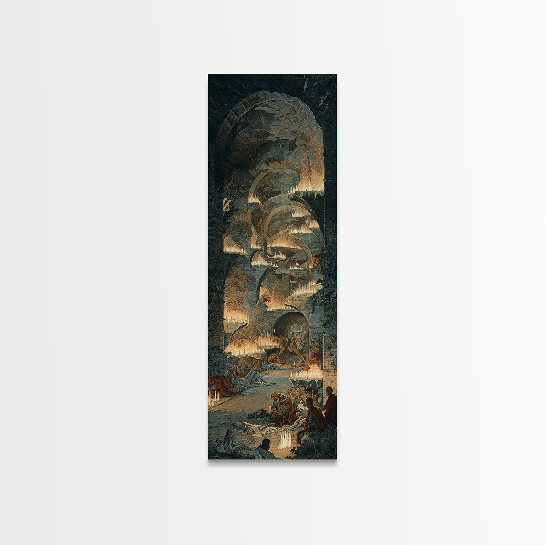 The Candlelit Crypt, Visionary Gothic Art, Tall Narrow Wall Art, Gothic Horror Wall Art, Canvas Print, Halloween Wall Art