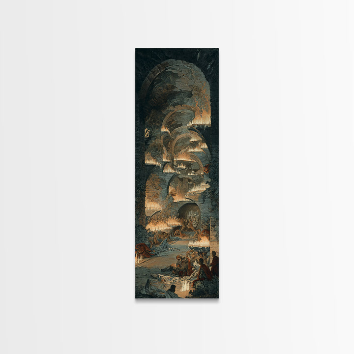 The Candlelit Crypt, Visionary Gothic Art, Tall Narrow Wall Art, Gothic Horror Wall Art, Canvas Print, Halloween Wall Art