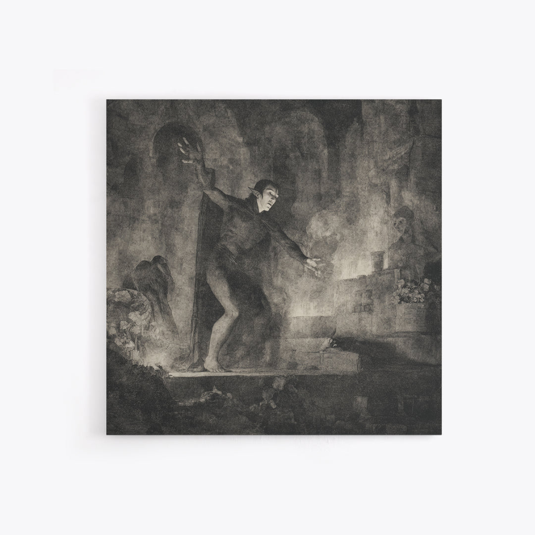 The Candlelit Crypt, Symbolist Dream Art, Square Wall Art, Macabre Wall Art, Framed Canvas Print, Halloween Wall Art, Halloween Decor