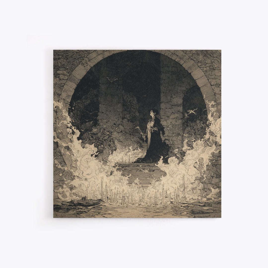 The Candlelit Crypt, Decadent Gothic Art, Square Wall Art, Macabre Wall Art, Canvas Print, Halloween Wall Art, Statement Wall Art