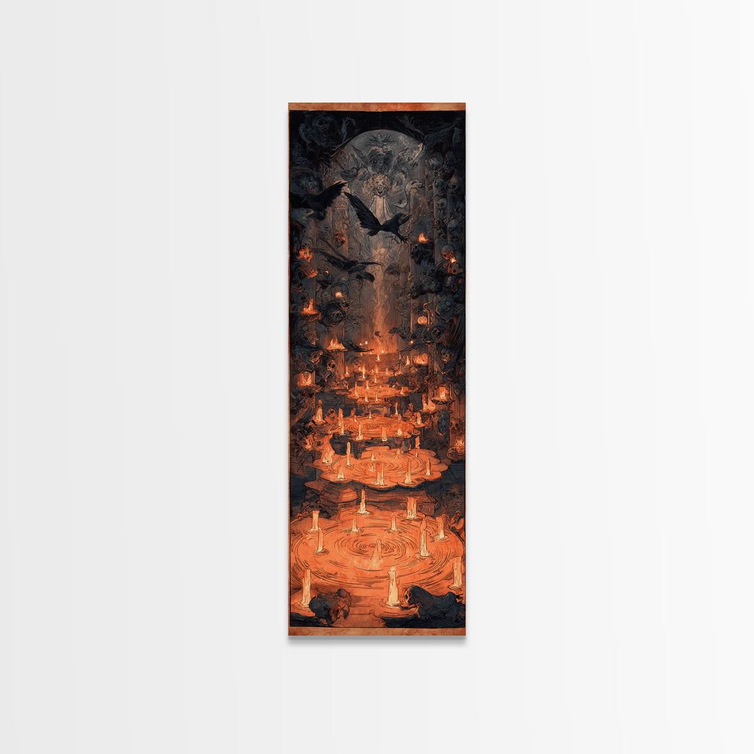 The Candlelit Crypt, Expressionist Gothic Art, Tall Narrow Wall Art, Macabre Wall Art, Canvas Print, Halloween Wall Art, Statement Wall Art