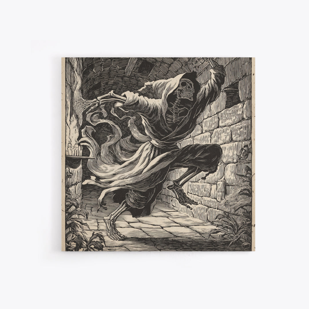 The Candlelit Crypt, Macabre Folk Print Art, Square Wall Art, Dark Fantasy Wall Art, Framed Canvas Print, Halloween Wall Art