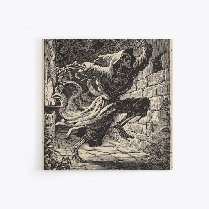 The Candlelit Crypt, Macabre Folk Print Art, Square Wall Art, Dark Fantasy Wall Art, Framed Canvas Print, Halloween Wall Art