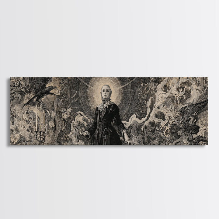 Black Lace And Cobwebs, Dark Renaissance Art, Extra Wide Wall Art, Dark Fantasy Wall Art, Framed Canvas Print, Halloween Wall Art