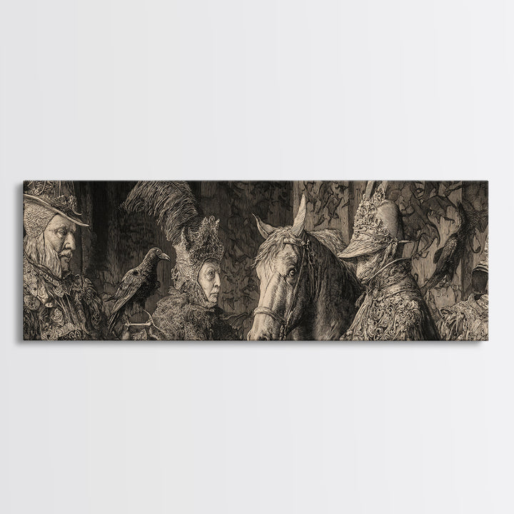 Black Lace And Cobwebs, Renaissance Engraving Art, Extra Wide Wall Art, Gothic Horror Wall Art, Framed Canvas Print, Halloween Wall Art