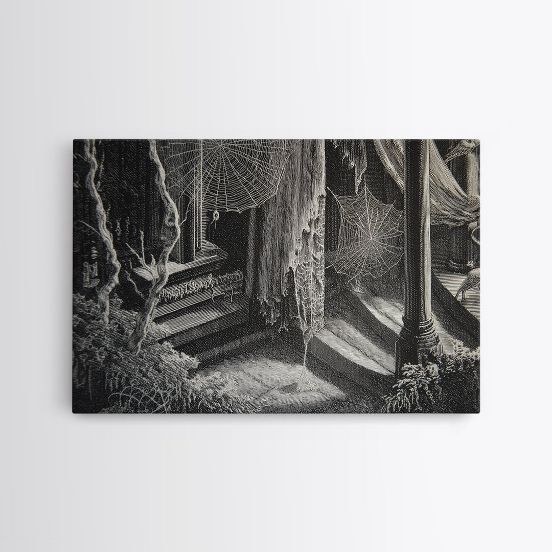 Black Lace And Cobwebs, Danse Macabre Art, Landscape Wall Art, Macabre Wall Art, Canvas Print, Halloween Wall Art