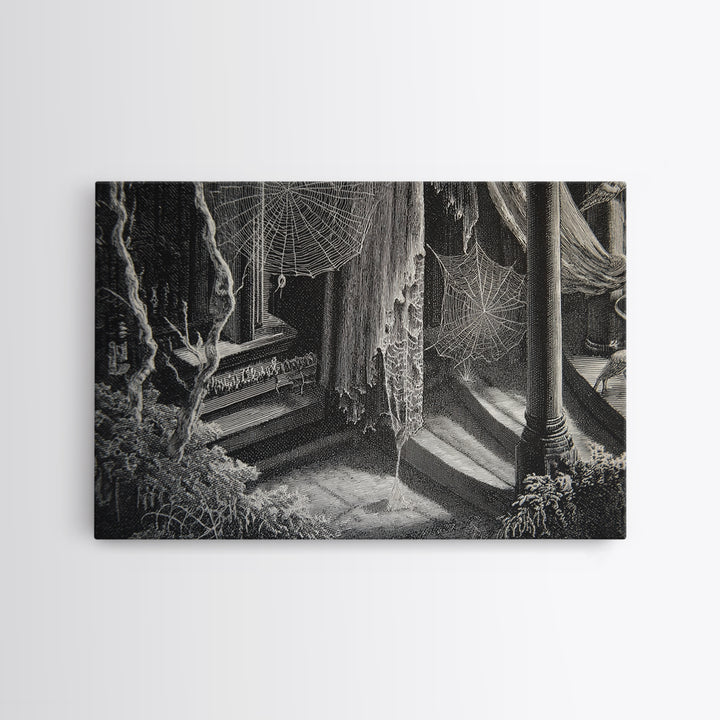 Black Lace And Cobwebs, Danse Macabre Art, Landscape Wall Art, Macabre Wall Art, Canvas Print, Halloween Wall Art