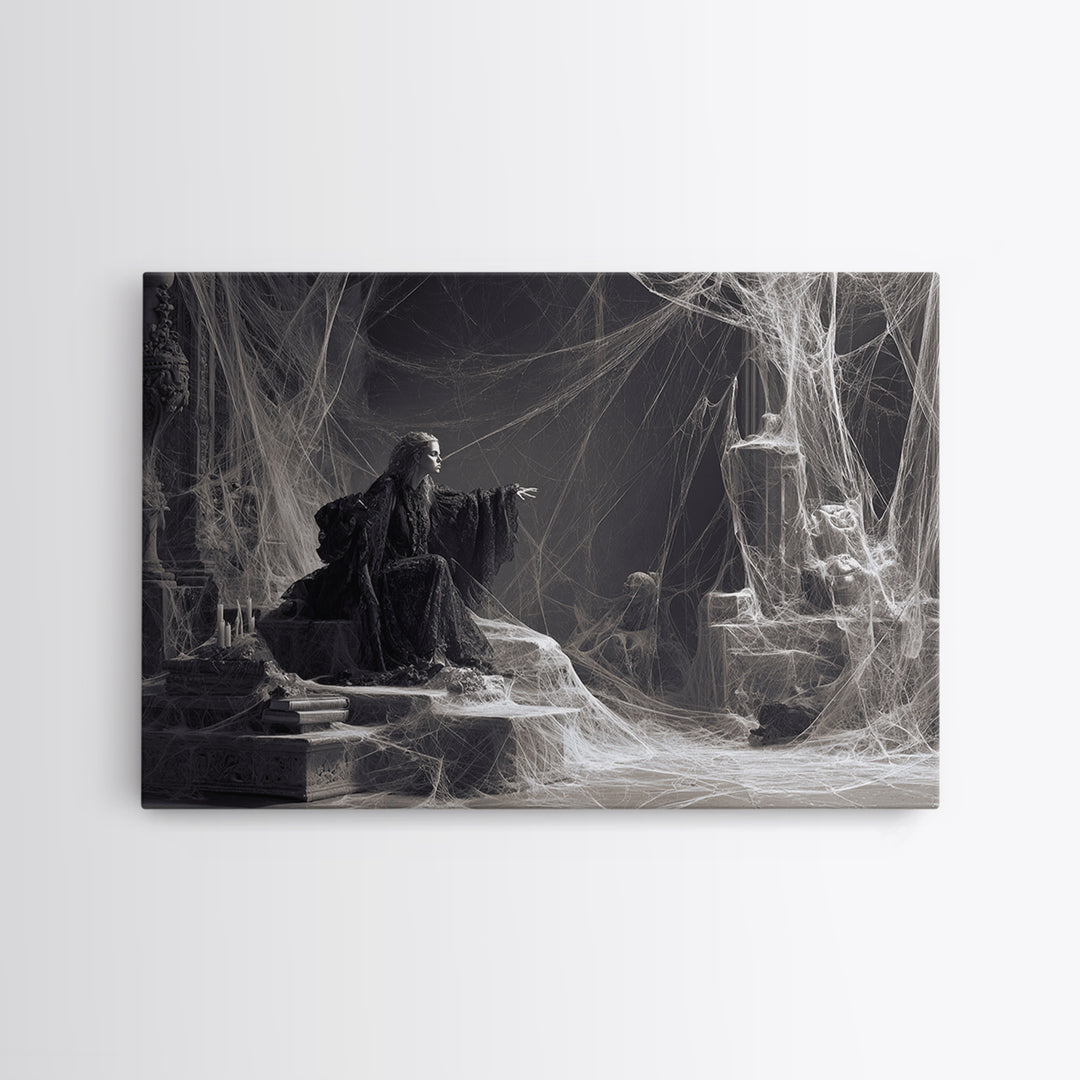 Black Lace And Cobwebs, Baroque Witchcraft Art, Landscape Wall Art, Dark Fantasy Wall Art, Canvas Print, Halloween Wall Art