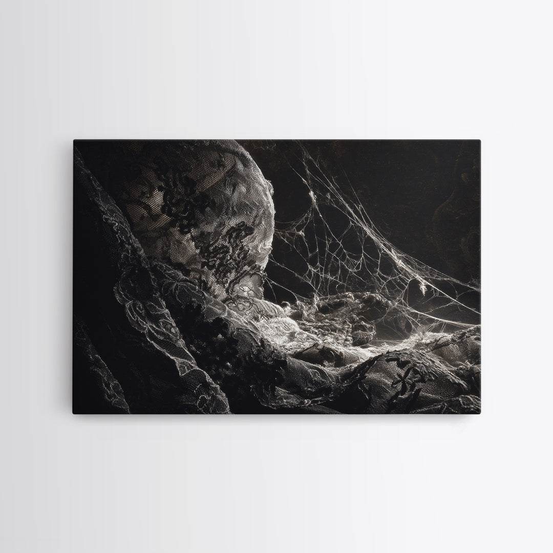 Black Lace And Cobwebs, Gothic Nightmare Art, Landscape Wall Art, Dark Halloween Decor, Canvas Print, Halloween Wall Art