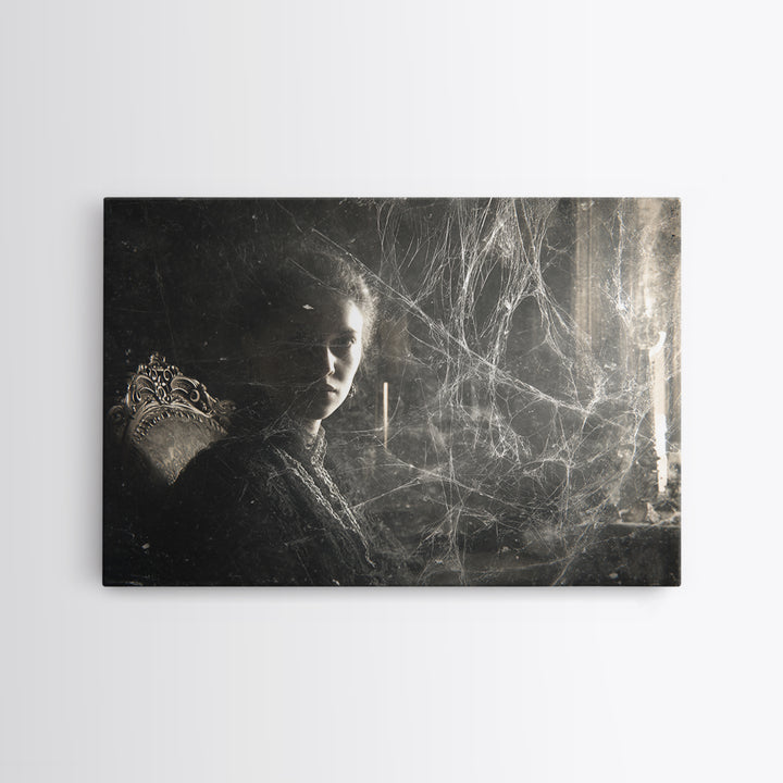 Black Lace And Cobwebs, Expressionist Gothic Art, Landscape Wall Art, Dark Halloween Decor, Framed Canvas Print, Halloween Wall Art