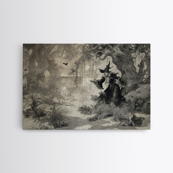 Black Lace And Cobwebs, Gothic Storybook Art, Landscape Wall Art, Dark Fantasy Wall Art, Canvas Print, Halloween Wall Art
