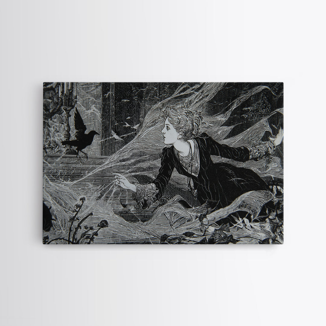 Black Lace And Cobwebs, Stained Glass Gothic Art, Landscape Wall Art, Macabre Wall Art, Framed Canvas Print, Halloween Wall Art