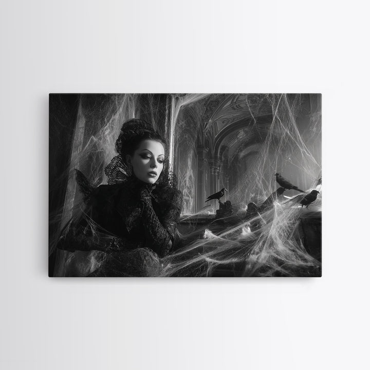 Black Lace And Cobwebs, Biomechanical Horror Art, Landscape Wall Art, Dark Fantasy Wall Art, Canvas Print, Halloween Wall Art