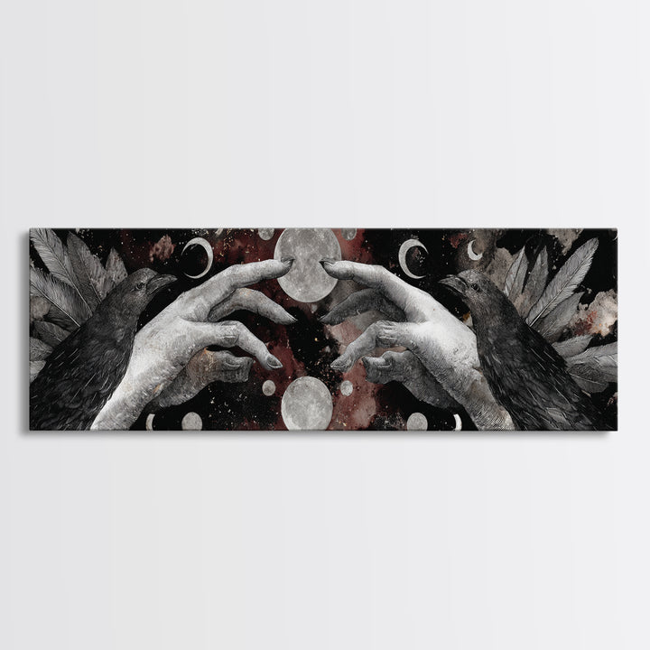 Occult Celestial Hands Framed Canvas Print, Dark Art, Living Room Decor, Fine Art, Nocturne, Luxury Decor, Textured Painting, DAR-3x1-12