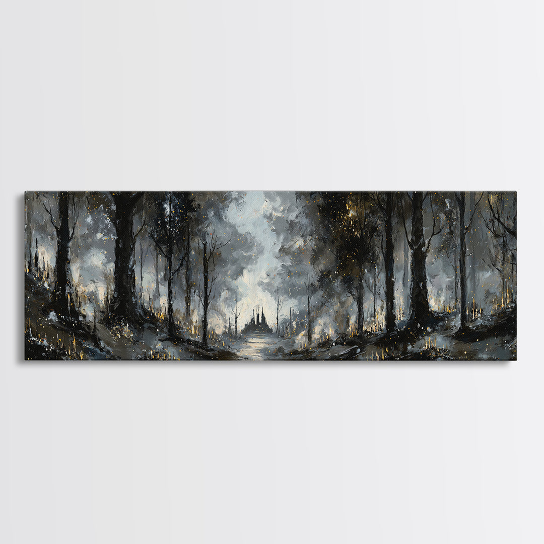 Moonlit Forest Path Canvas Print, Dark Art, Luxury Decor, Living Room Decor, Fine Art, Nocturne, Art Print, Digital Art, DAR-3x1-19