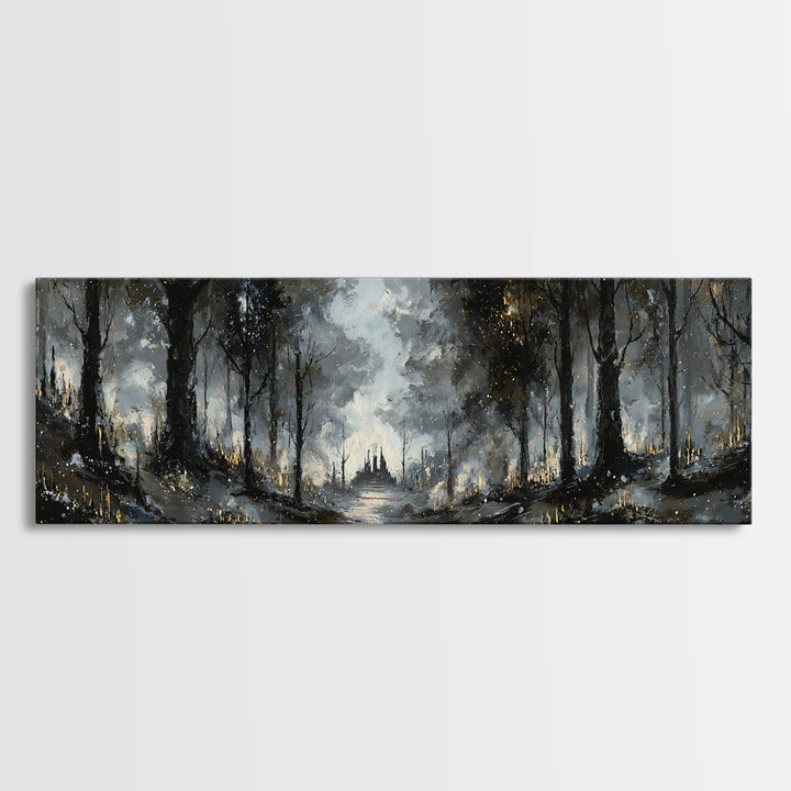 Moonlit Forest Path Canvas Print, Dark Art, Luxury Decor, Living Room Decor, Fine Art, Nocturne, Art Print, Digital Art, DAR-3x1-19