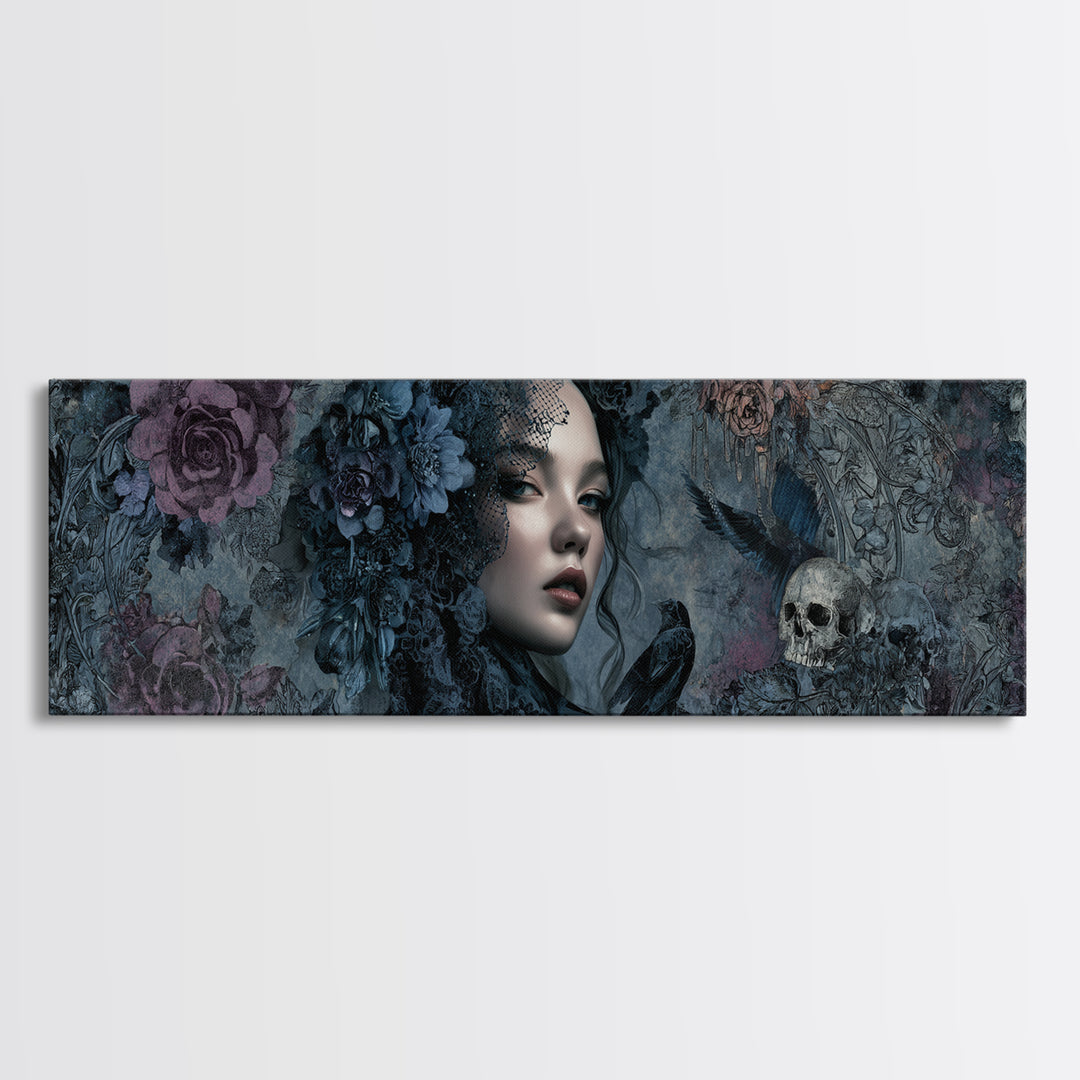 Gothic Woman Portrait Canvas Print, Dark Art, Weird Art, Living Room Decor, Fine Art, Nocturne, Textured Painting, DAR-3x1-20